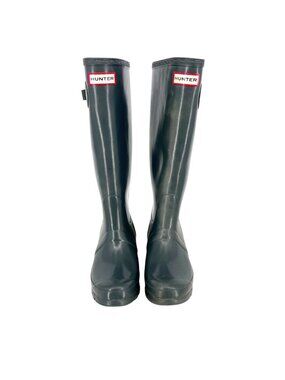 Hunter Original Tall Gloss Rain Boots Womens Gray Size US 6 EU 37